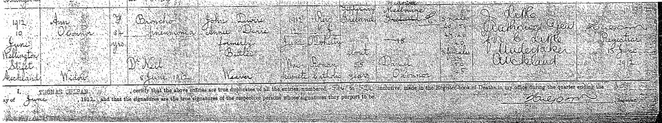 Death Cert Ann (Annies mother) O'Connor